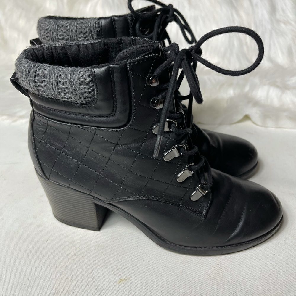 Mia teddy black knitted collar lace up combat boots round toe size 11 - Picture 8 of 9